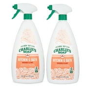 Charlies Soap - Kitchen and Bath Household Cleaner, Non-Toxic, Multi-Surface Use, 32oz, Pack of 2