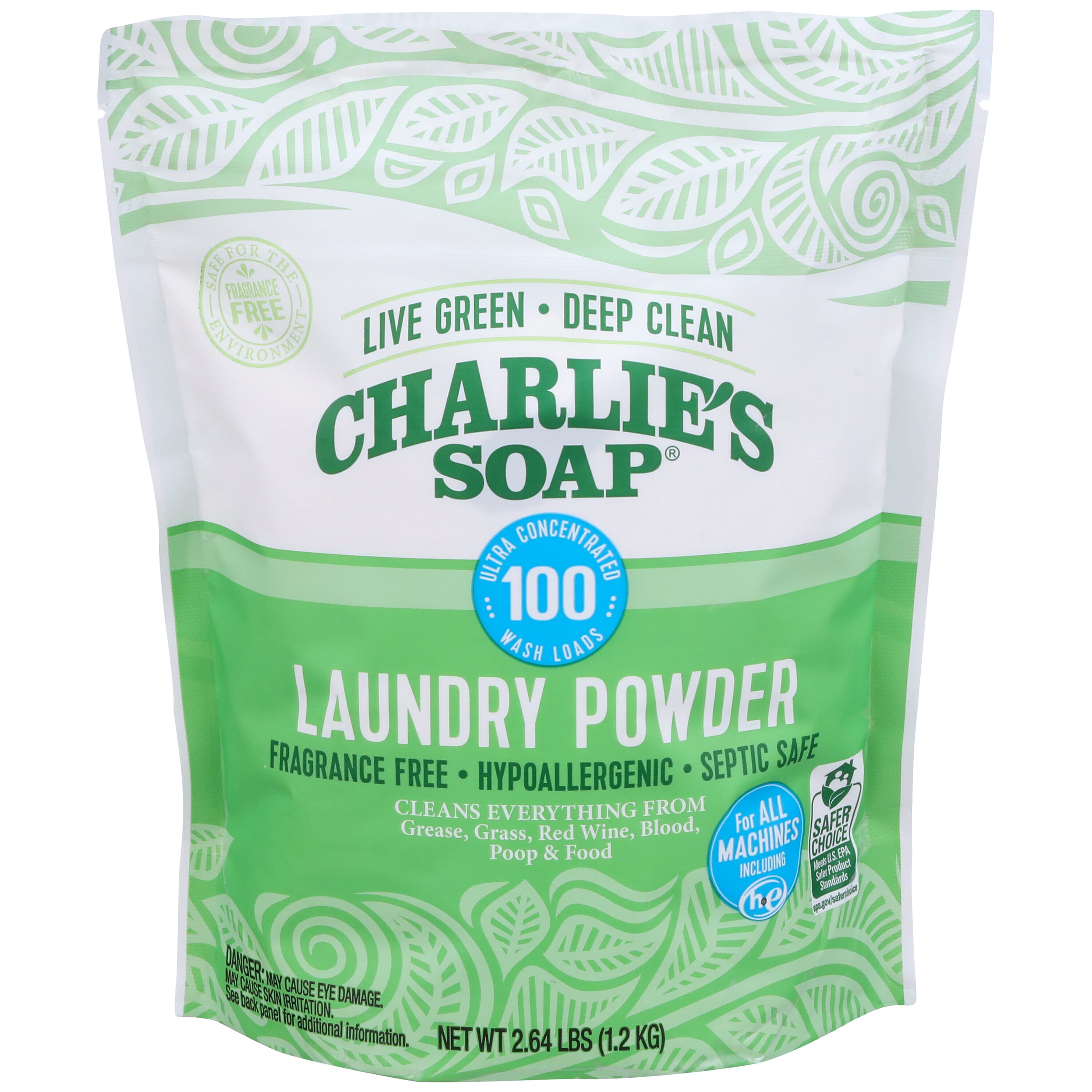 Charlie's Soap, Laundry Detergent Powder 100 Loads, Unscented, 2.6 lb -1 Pack