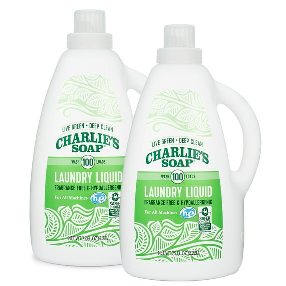 Charlie’s Soap Laundry Liquid (100 Loads, 2 Pack) Natural Deep Cleaning Hypoallergenic Laundry Detergent – Safe, Effective and Non-Toxic
