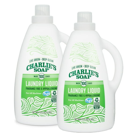 Charlies Soap Laundry Liquid (100 Loads, 2 Pack) Natural Deep Cleaning Hypoallergenic Laundry Detergent Safe, Effective and Non-Toxic