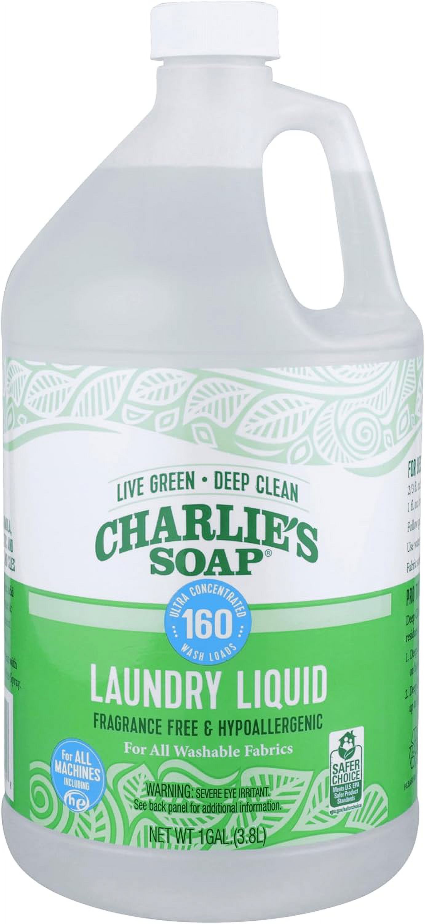 Charlie’s Soap Laundry Liquid (160 Loads, 1 Pack) Natural Deep Cleaning