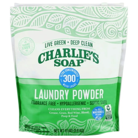 Charlie's Soap, Laundry Powder 300 Loads, Fragrance Free, 8 lbs, 1 Pack