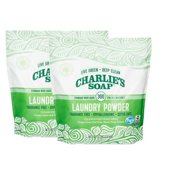 Charlie's Soap Laundry Powder (300 Loads) Hypoallergenic Deep Cleaning Washing Powder Detergent - Eco-Friendly, Safe, and Effective (Pack of 2)
