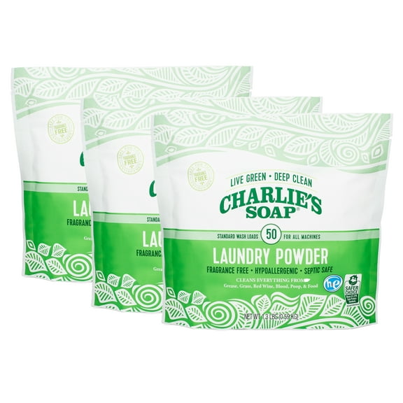 Charlie's Soap Laundry Powder (50 Loads) Hypoallergenic Deep Cleaning Washing Powder Detergent - Eco-Friendly, Safe, and Effective (Pack of 3)