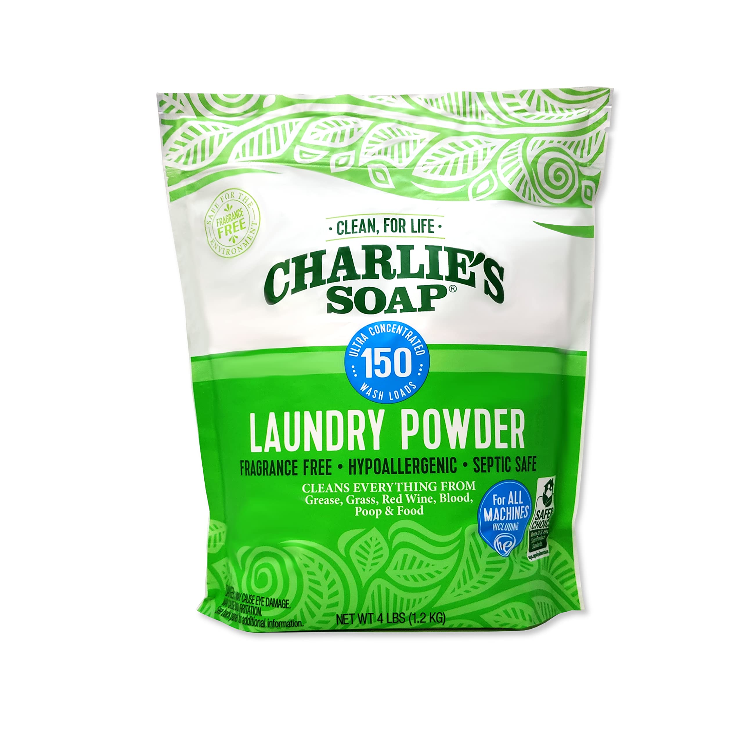 Charlieâ€™s Soap Laundry Powder New (150 Loads, 1 Pack) Fragrance Free Hypoallergenic Plant
