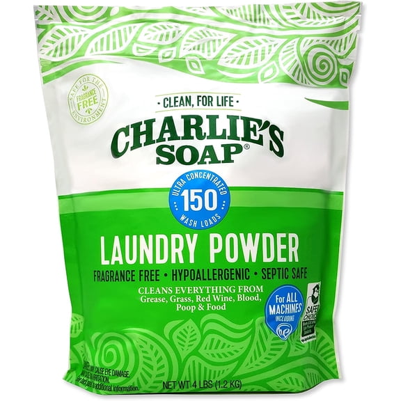 Charlies Soap Laundry Powder New (150 Loads, 1 Pack) Fragrance Free Hypoergenic Plant Based Deep Cleaning Laundry Powder Biodegradable Eco Friendly Sustainable Laundry Detergent