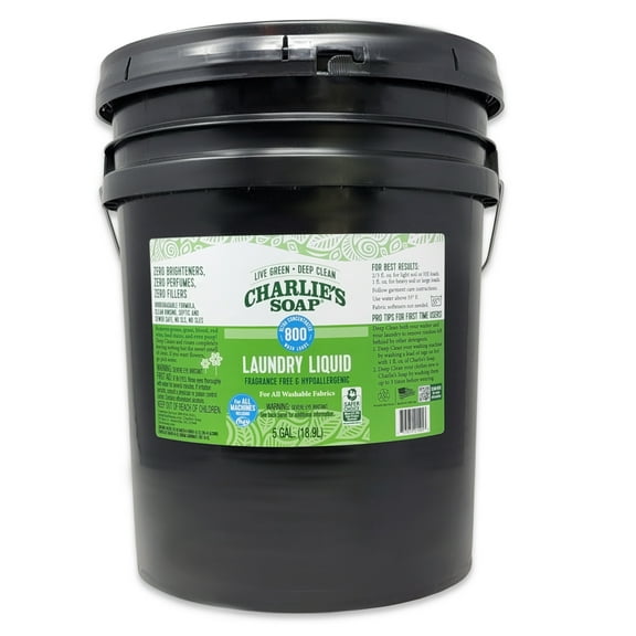 Charlie's Soap, Liquid Laundry  Detergent, Unscented, 1 Pack, 5 Gallon, 640 fl oz