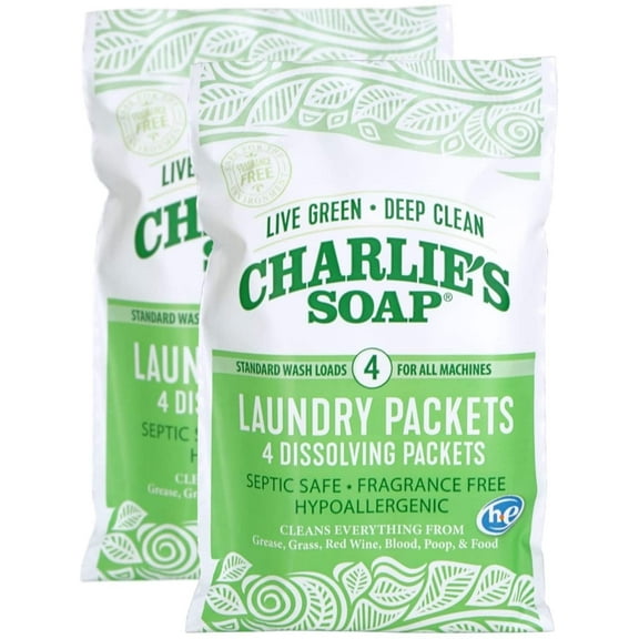Charlie's Soap - Unscented Laundry Packets - Travel Size (2 Pack, 8 Total Loads)