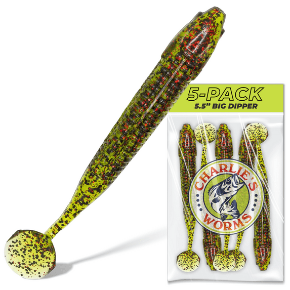 Charlie's Worms Big Dipper - Scented Soft Bait for Freshwater Saltwater Bass Fishing 5pk
