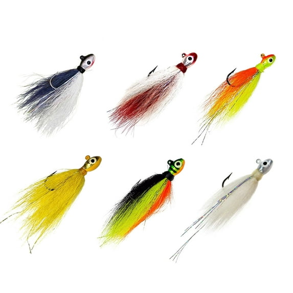 Charlie's Worms Pompano Bucktail Jig - Hand-Tied Fishing Lure for Bass Fishing, Freshwater & Saltwater, 1/4oz & 3/8oz Sizes