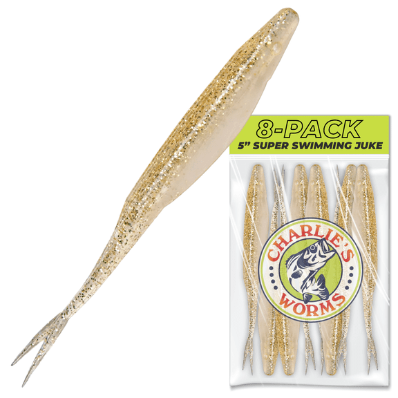 Charlie's Worms Super Swimming Juke - Artificial Fishing Soft Bait for Freshwater, Saltwater and Bass Fishing, Scented Lures, 8pk