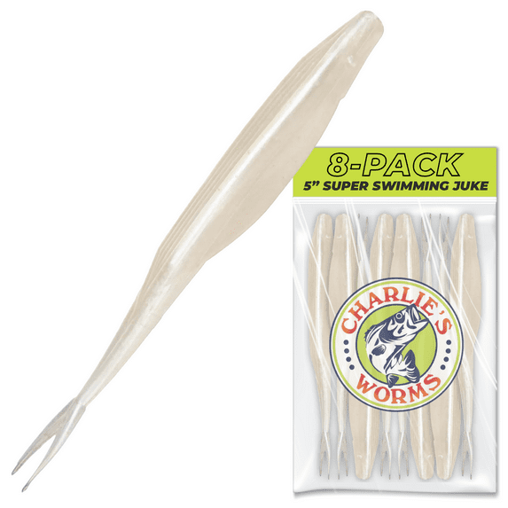 Charlie's Worms Super Swimming Juke - Artificial Fishing Soft Bait for Freshwater, Saltwater and Bass Fishing, Scented Lures, 8pk