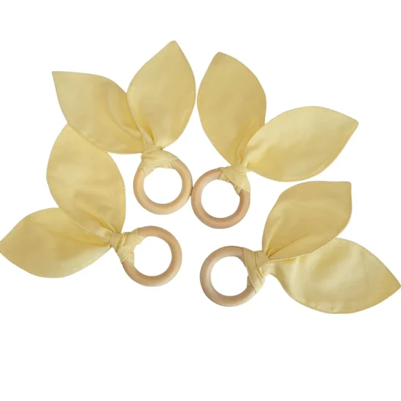 Charlo'S Set Of 4 Bunny Ears Napkin Rings Easter Table Decor - Pastel Yellow