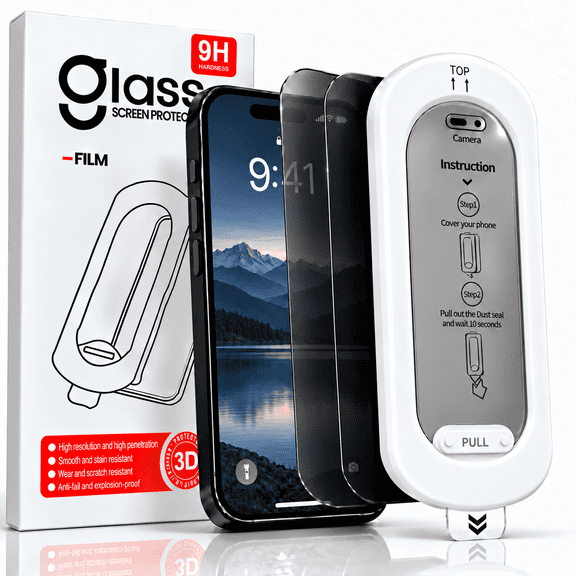 Charlore 2 Pack Privacy Screen Protector for iPhone 17, 9H Tempered Glass, 28°Anti-Spy, Easy Installation Frame, Case-Friendly Design