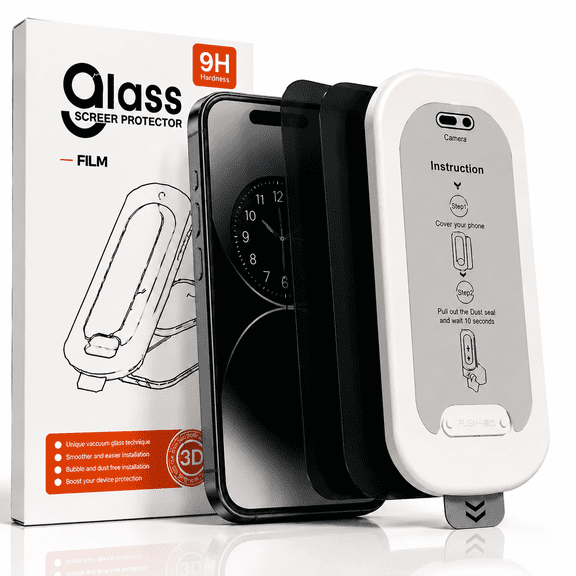 2 Pack Privacy Screen Protector for iPhone 16, 9H Tempered Glass, 28° Anti-Spy, Bubble-Free Installation Frame, Case-Friendly Design