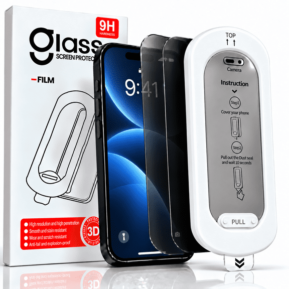 Charlore 2 Pack Privacy Screen Protector for iPhone 16 Pro Max, 9H Tempered Glass, 28°Anti-Spy, Easy Installation Frame, Case-Friendly Design