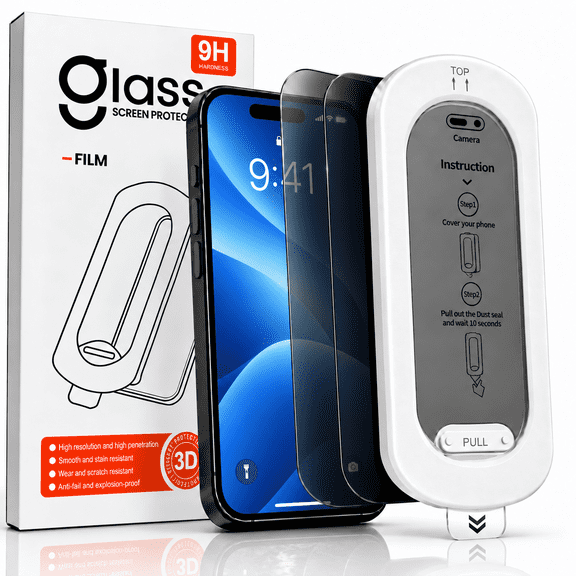 Charlore 2 Pack Privacy Screen Protector for iPhone 16 Pro, 9H Tempered Glass, 28°Anti-Spy, Easy Installation Frame, Case-Friendly Design