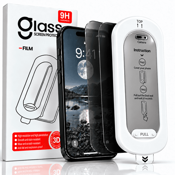 Charlore 2 Pack Privacy Screen Protector for iPhone 16 Pro, 9H Tempered Glass, 28°Anti-Spy, Easy Installation Frame, Case-Friendly Design