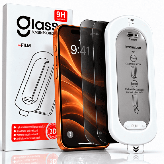 Charlore 2 Pack Privacy Screen Protector for iPhone 17 Pro Max, 9H Tempered Glass, 28° Anti-Spy, Easy Installation Frame, Case-Friendly Design