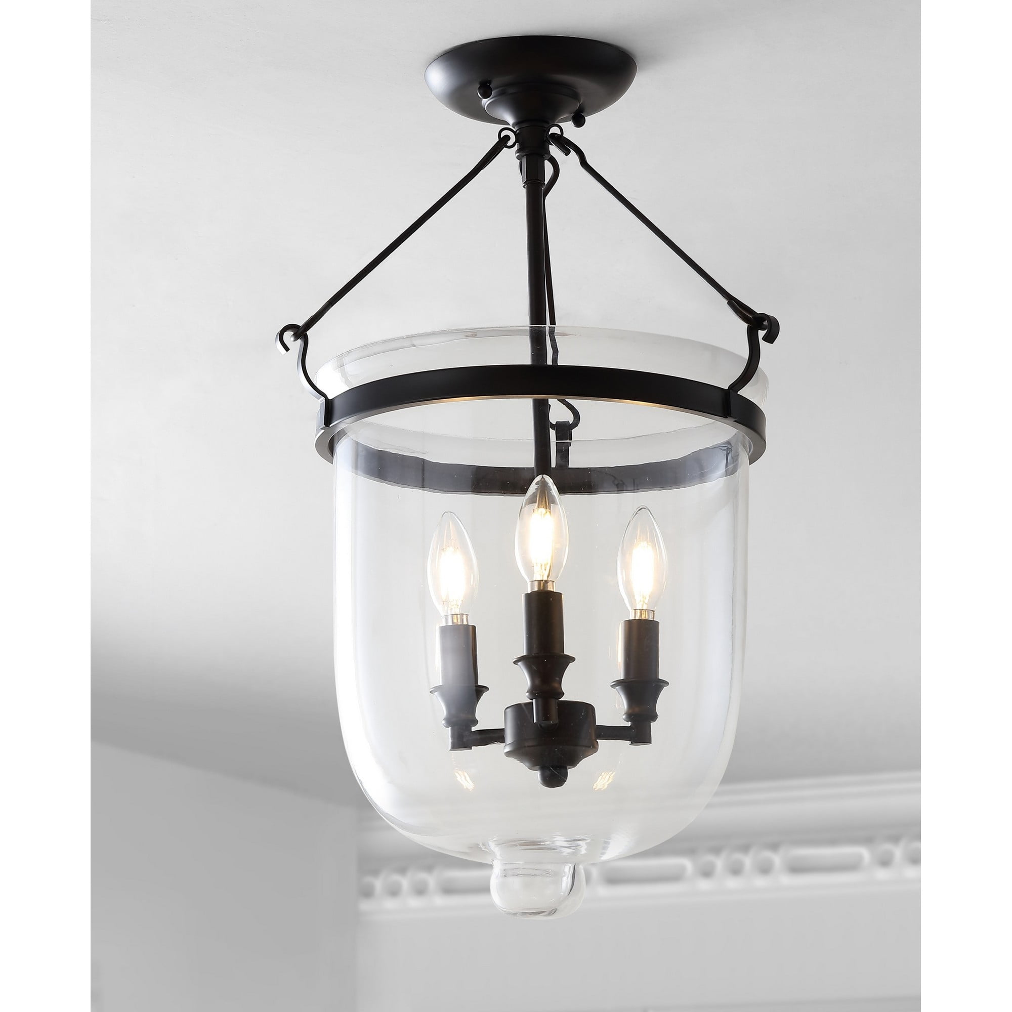 Elegant Farmhouse 14.5" Oil Rubbed Bronze & Glass LED Ceiling Light