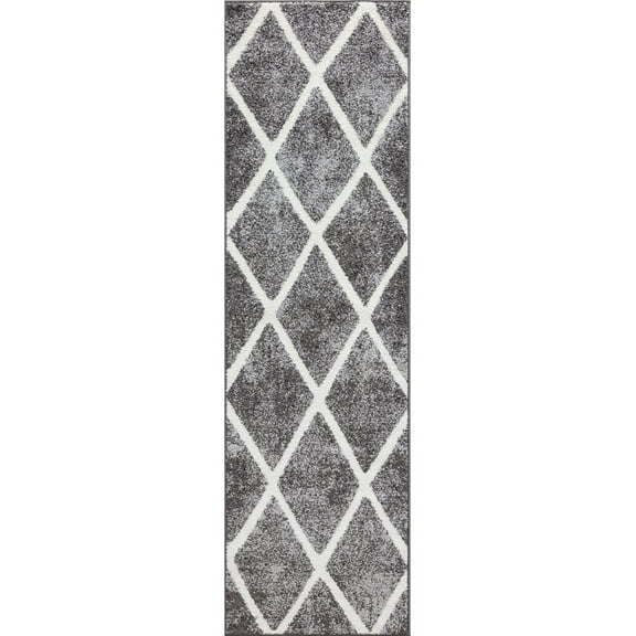 Charlotte 48062 2 ft. x 7 ft. 3 in. Diamond Runner Rug, Gray