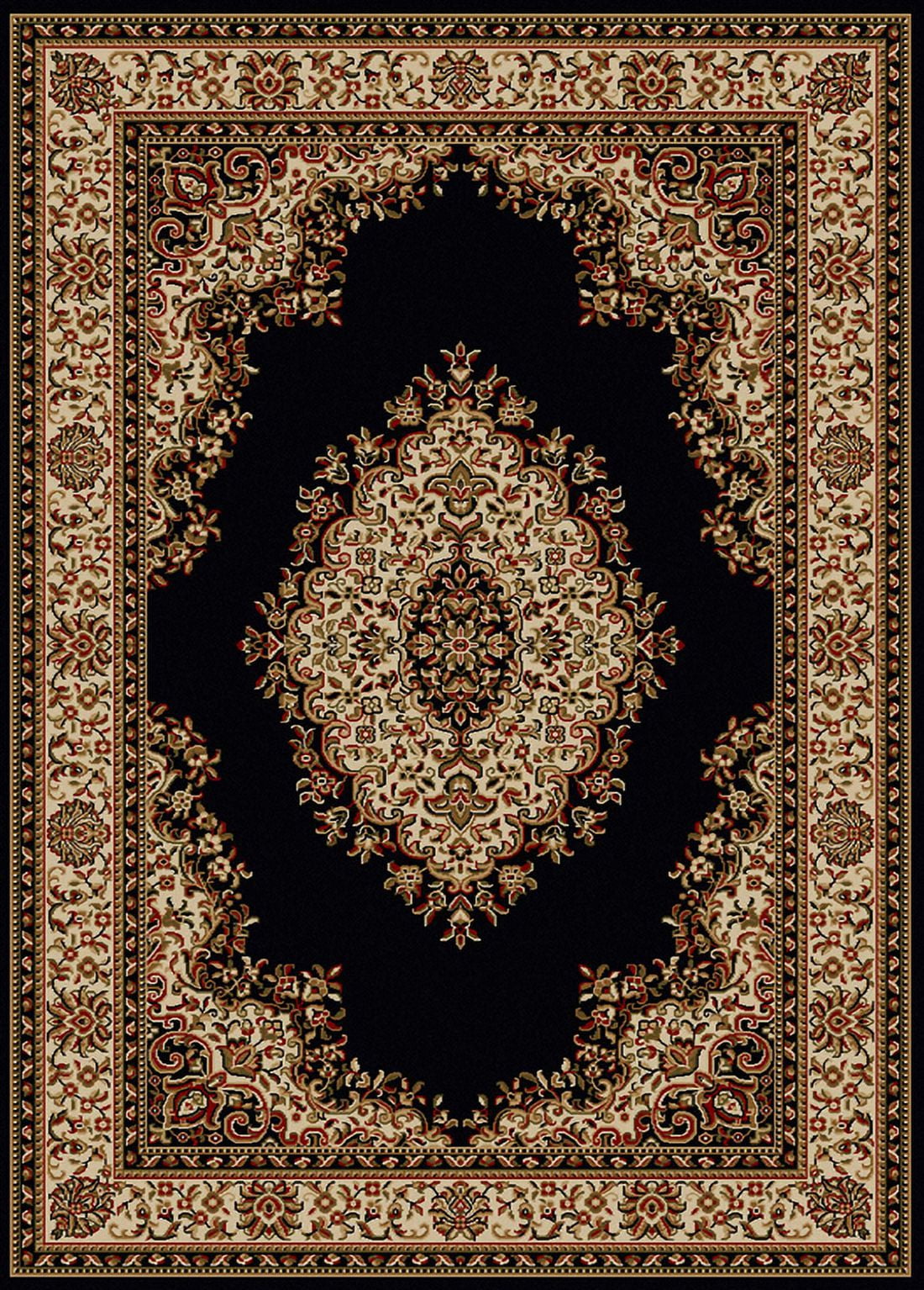 Como Kerman Easy-Care Black Synthetic 3'x5' Traditional Rug