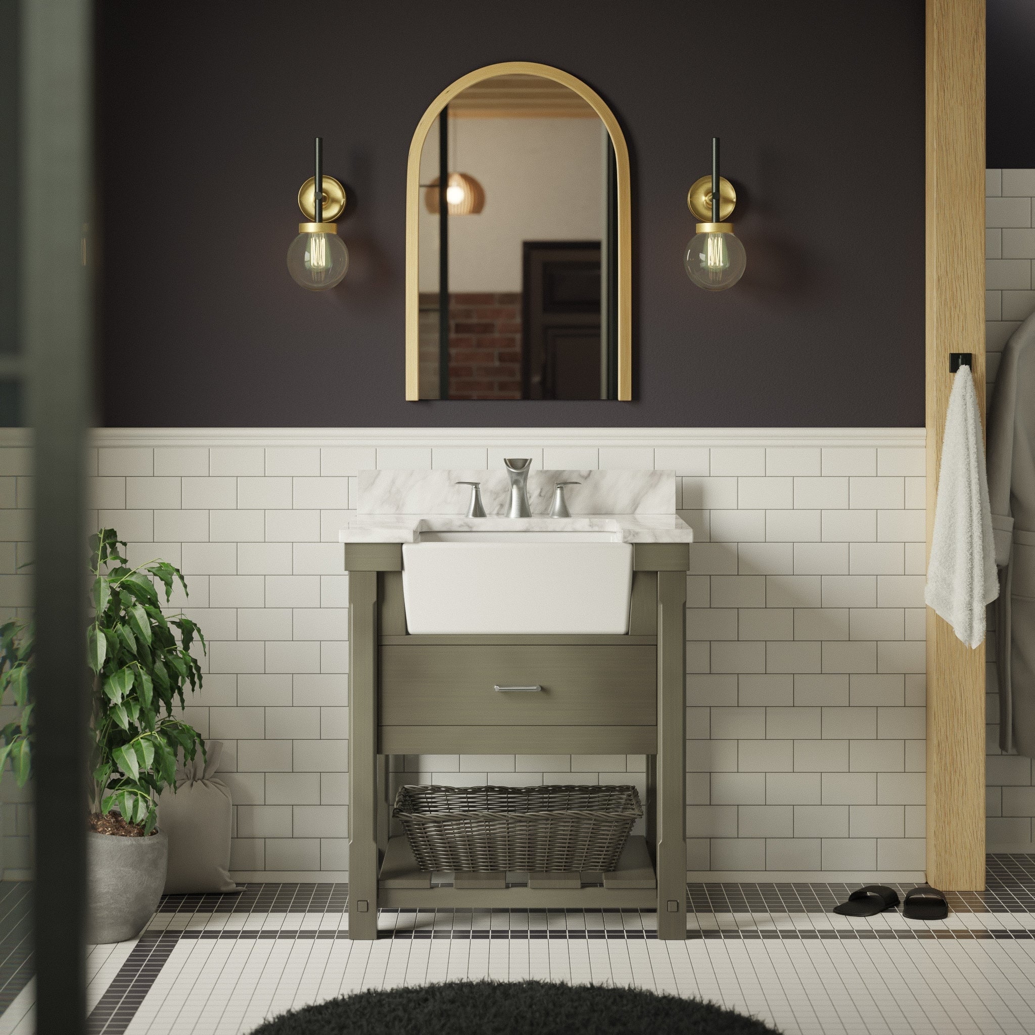 Charlotte Weathered Gray 30" Freestanding Bathroom Vanity with Carrara Marble Top
