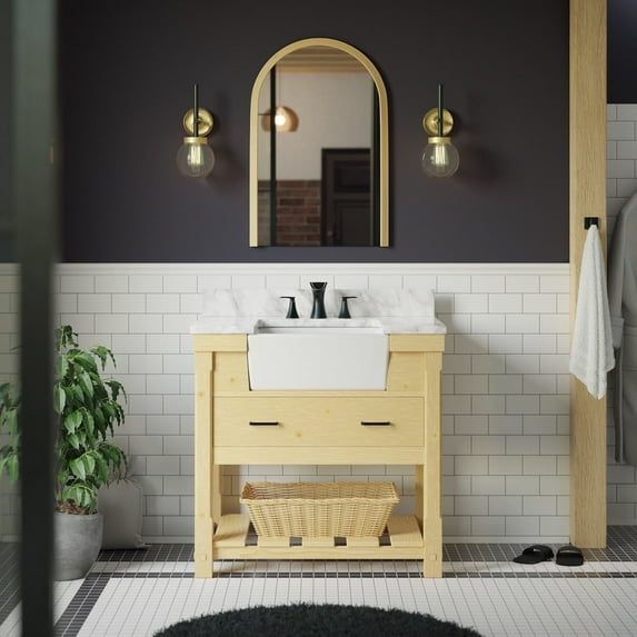 Charlotte 36" Farmhouse Bathroom Vanity with Driftwood Cabinet and Carrara Marble Top
