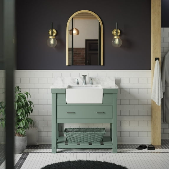 Charlotte 36" Farmhouse Bathroom Vanity with Sage Green Cabinet and Carrara Marble Top