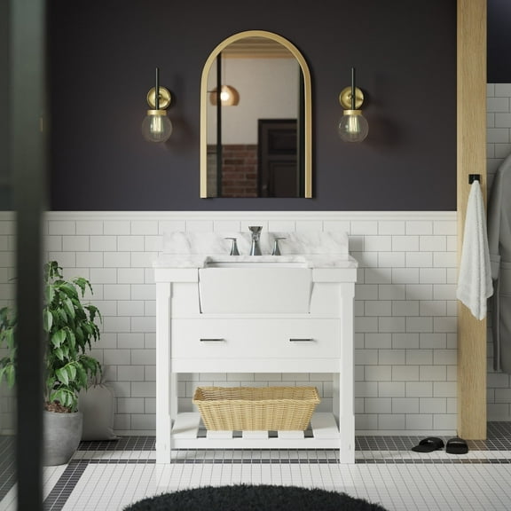 Charlotte 36" Farmhouse Bathroom Vanity with White Cabinet and Carrara Marble Top
