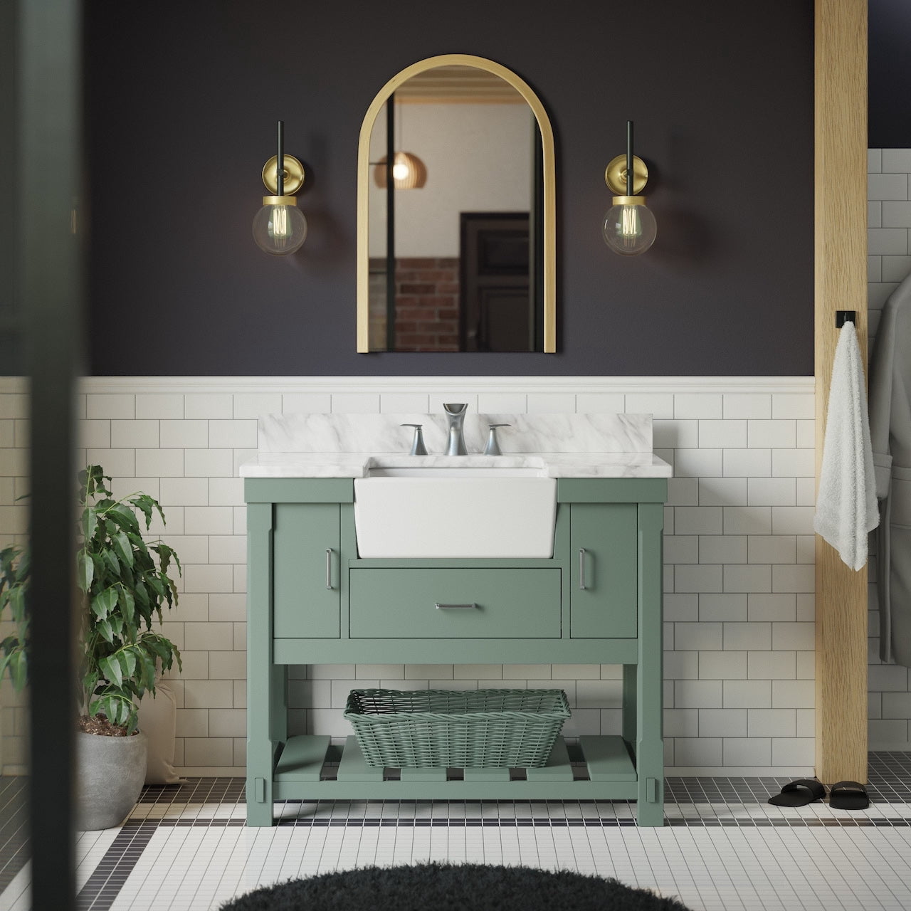 Charlotte 42" Farmhouse Bathroom Vanity with Sage Green Cabinet and ...