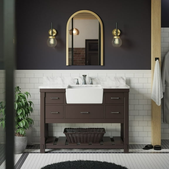 Charlotte 48" Farmhouse Bathroom Vanity with Chocolate Cabinet and Carrara Marble Top