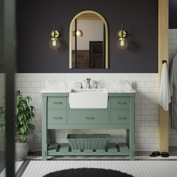 Charlotte 48" Farmhouse Bathroom Vanity with Sage Green Cabinet and Carrara Marble Top