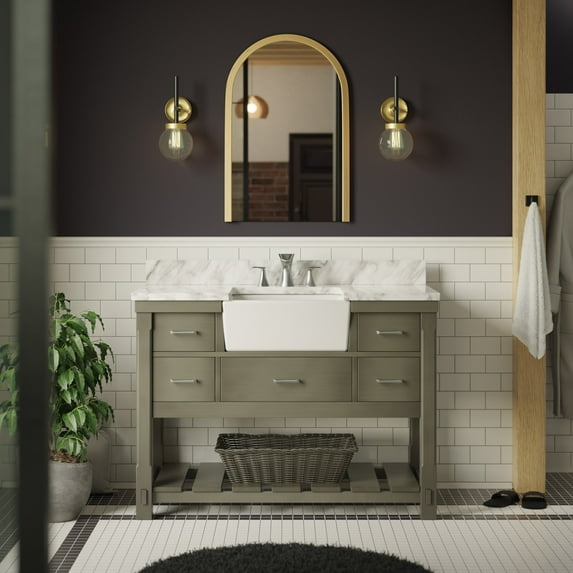 Charlotte 48" Farmhouse Bathroom Vanity with Weathered Gray Cabinet and Carrara Marble Top