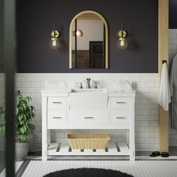 Charlotte 48" Farmhouse Bathroom Vanity with White Cabinet and Carrara Marble Top
