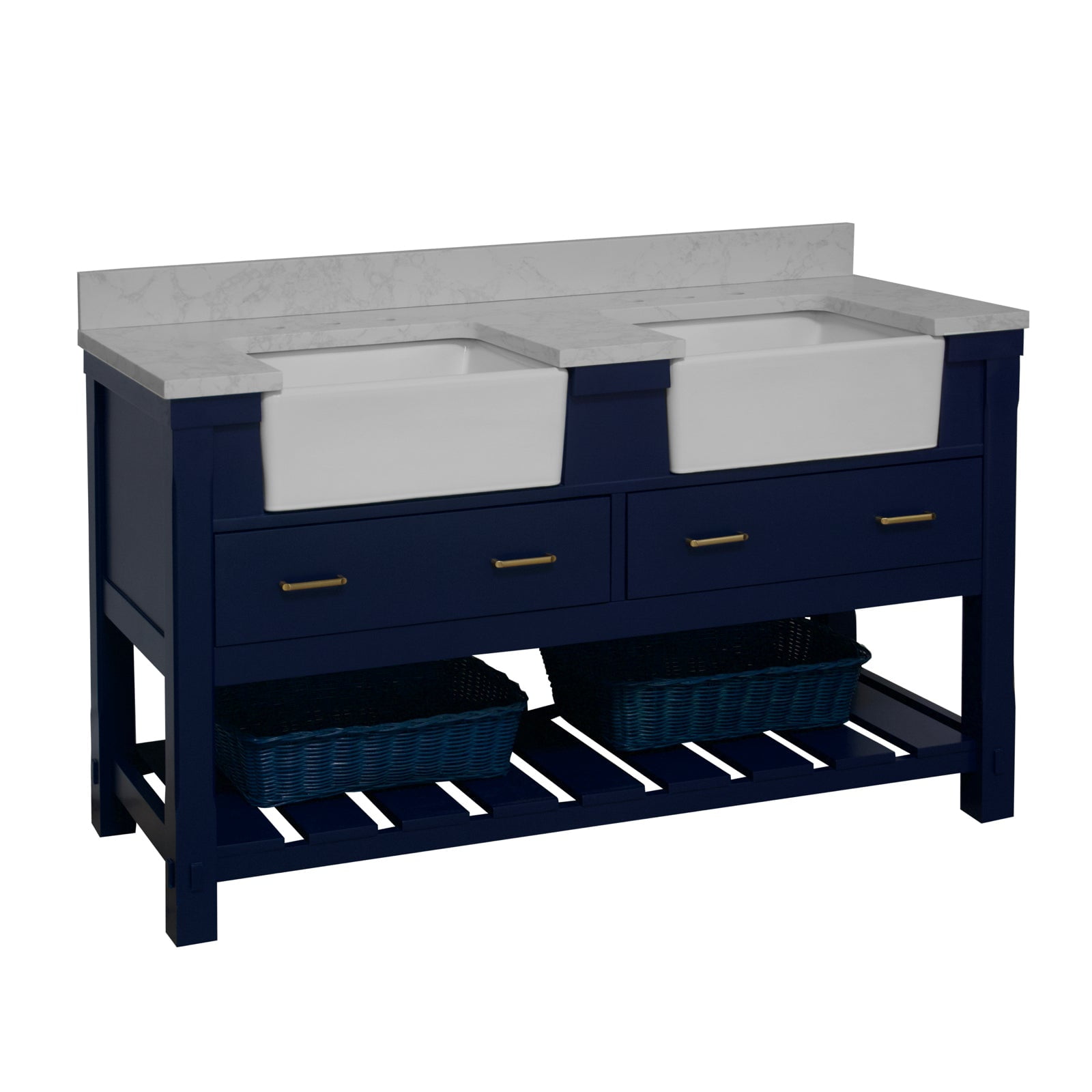 Charlotte 60" Double Farmhouse Bathroom Vanity with Royal Blue and Engineered Carrara