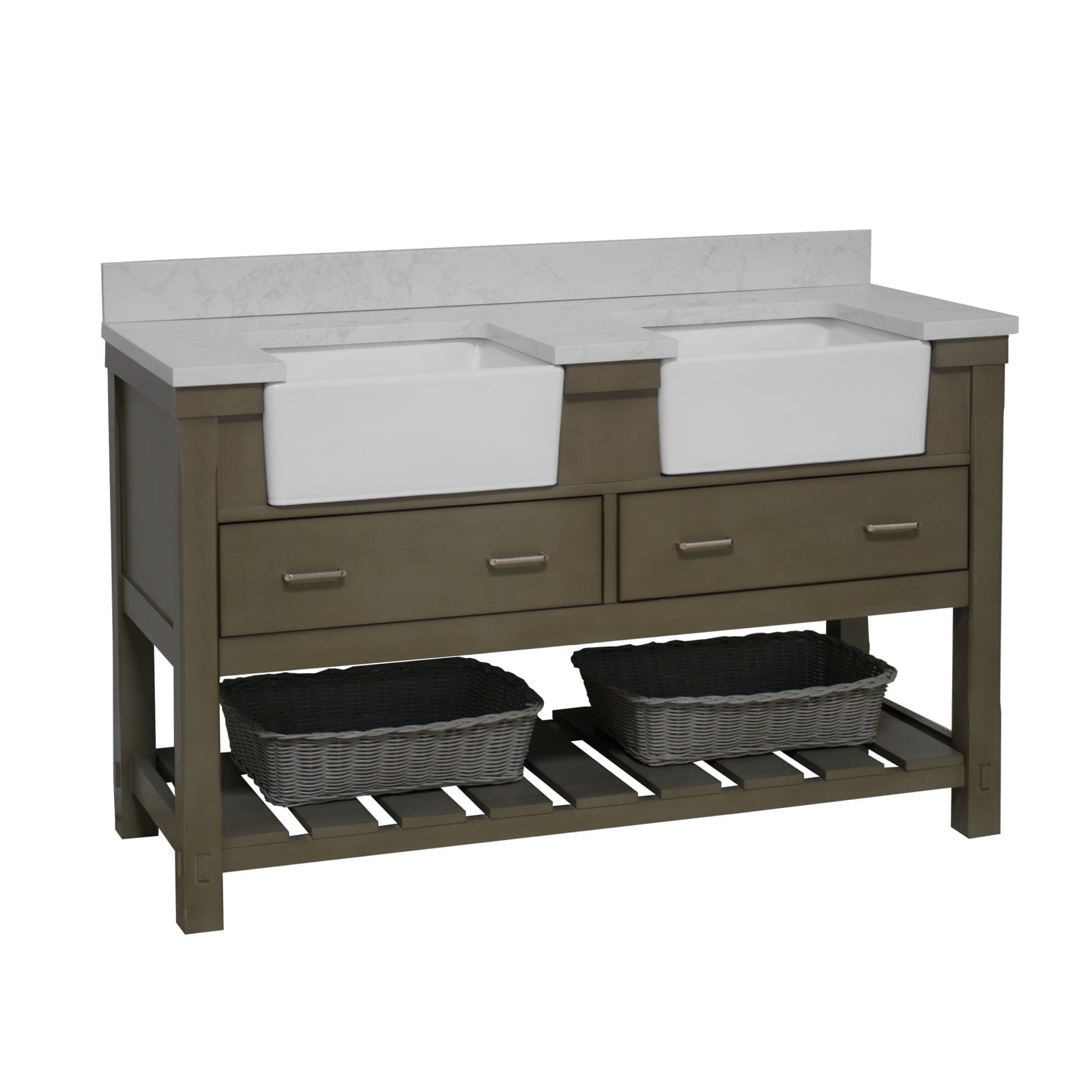 Charlotte 60" Weathered Gray Double Farmhouse Bathroom Vanity with Ceramic Sink