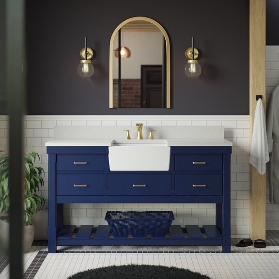Charlotte 60" Single Farmhouse Bathroom Vanity with Royal Blue Cabinet and Quartz Top