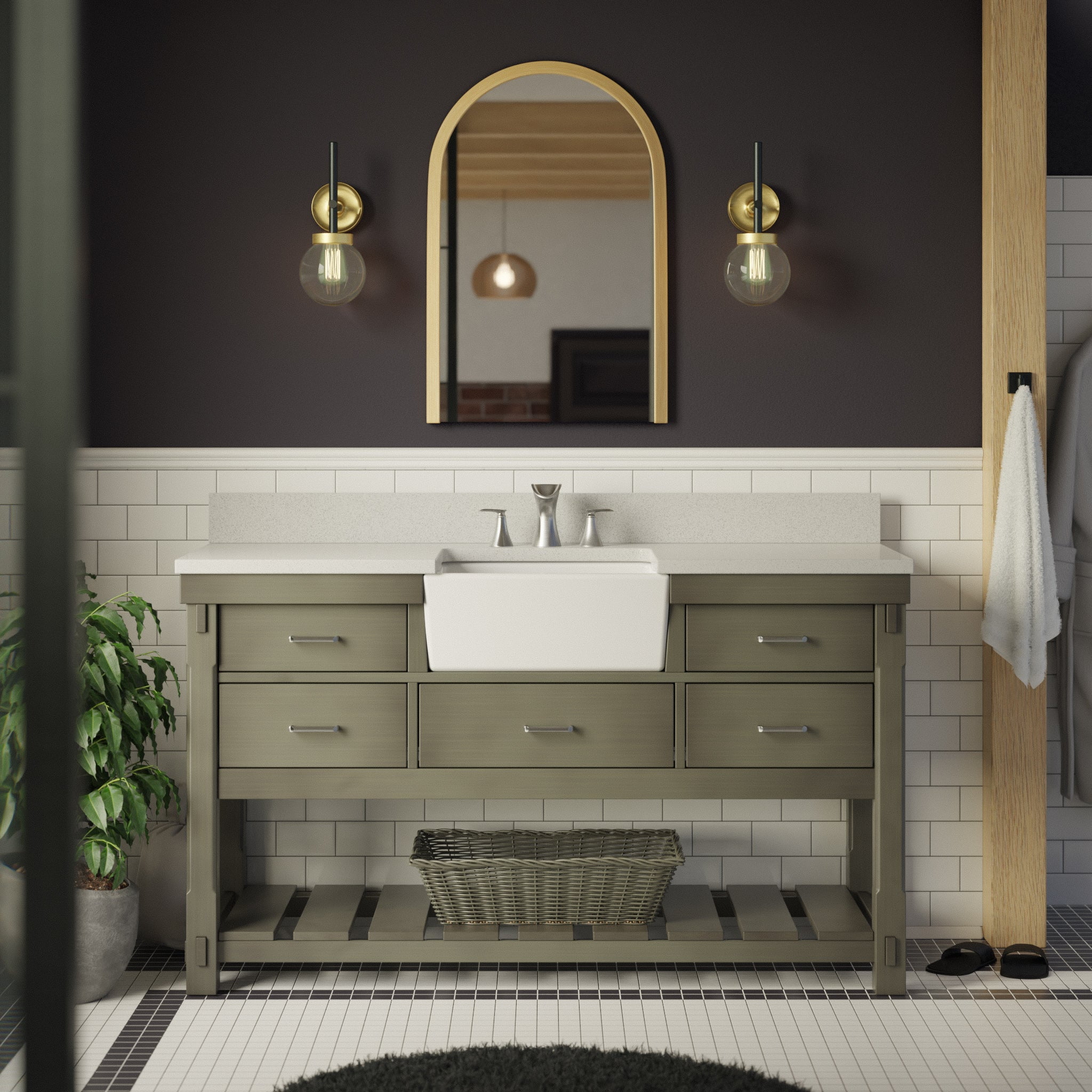 Farmhouse 60 in Double Sink Bathroom Vanity in Grey