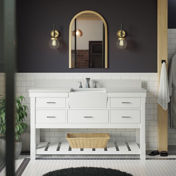 Charlotte 60" Single Farmhouse Bathroom Vanity with White Cabinet and Quartz Top