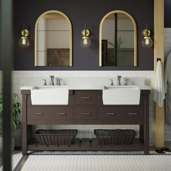 Charlotte 72" Double Farmhouse Bathroom Vanity with Chocolate Cabinet and Quartz Top