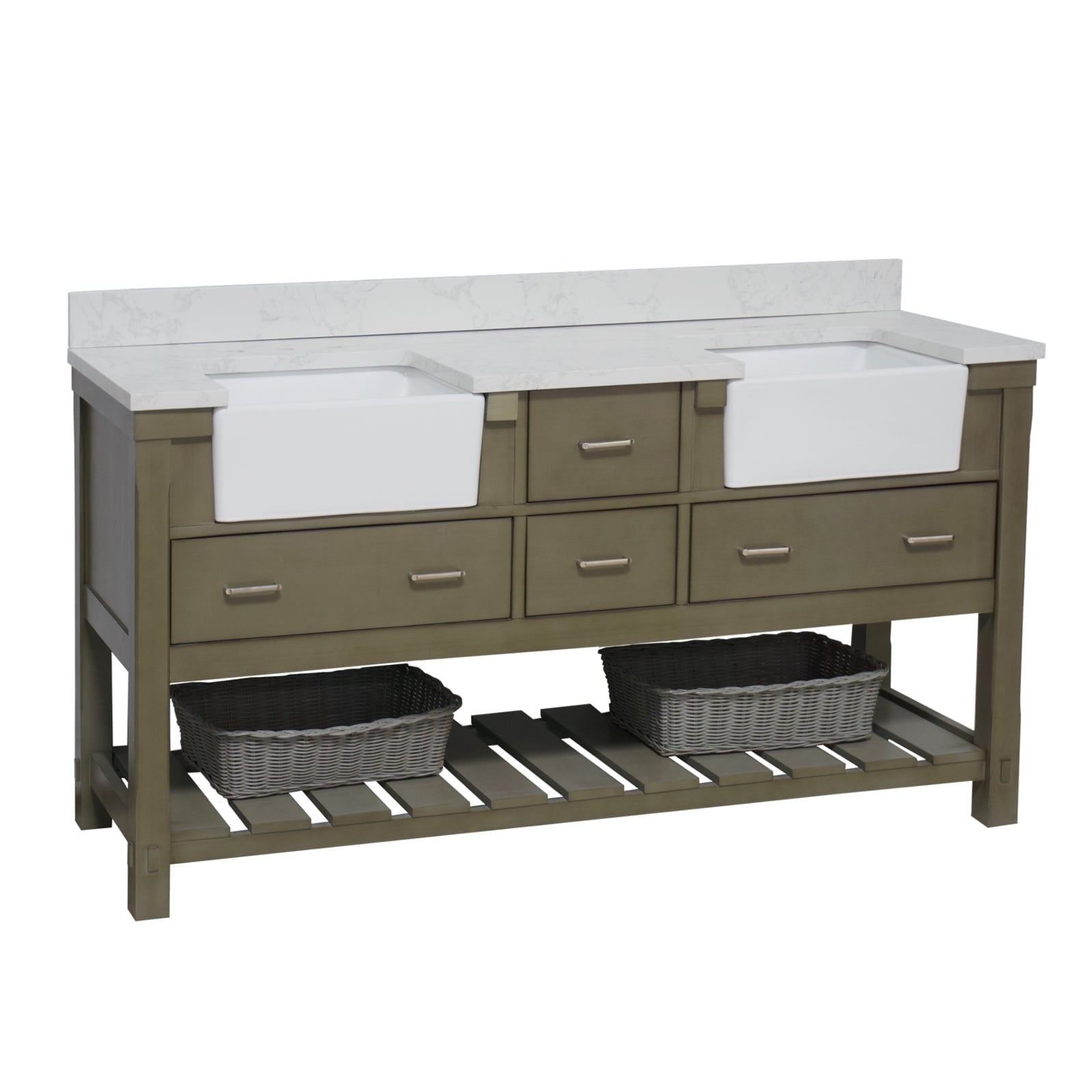 Charlotte 72" Weathered Gray Solid Wood Double Bathroom Vanity with Carrara Top