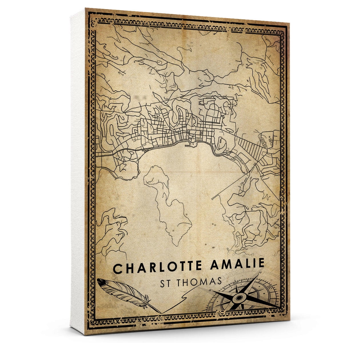 Charlotte Amalie Vintage Map Prints Canvas, St Thomas Map Art Canvas ...