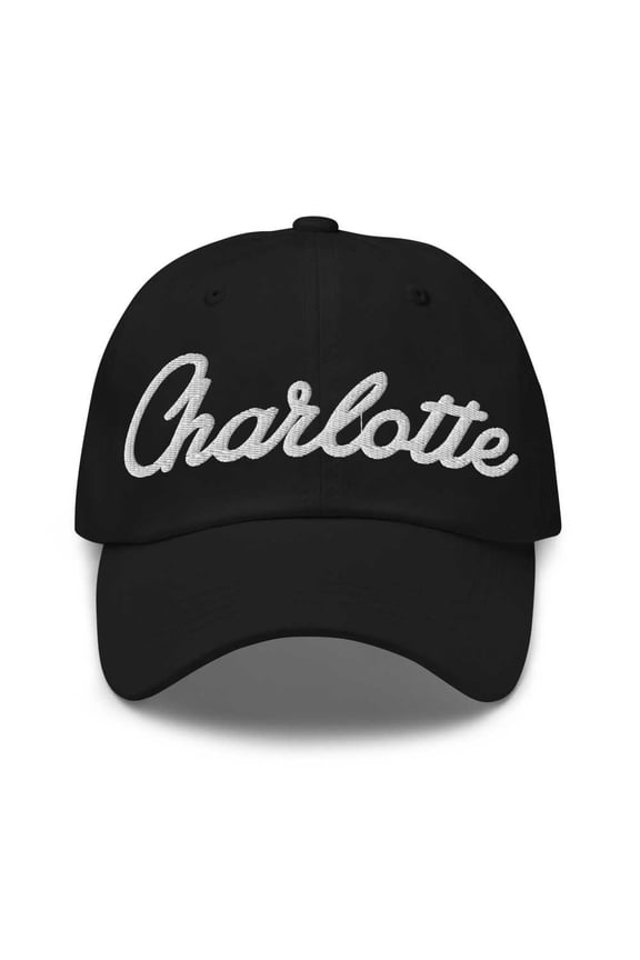 Charlotte Baseball Cap Charlotte Dad Hat Bold Script New York NY Hat Embroidered Souvenir Gift Black