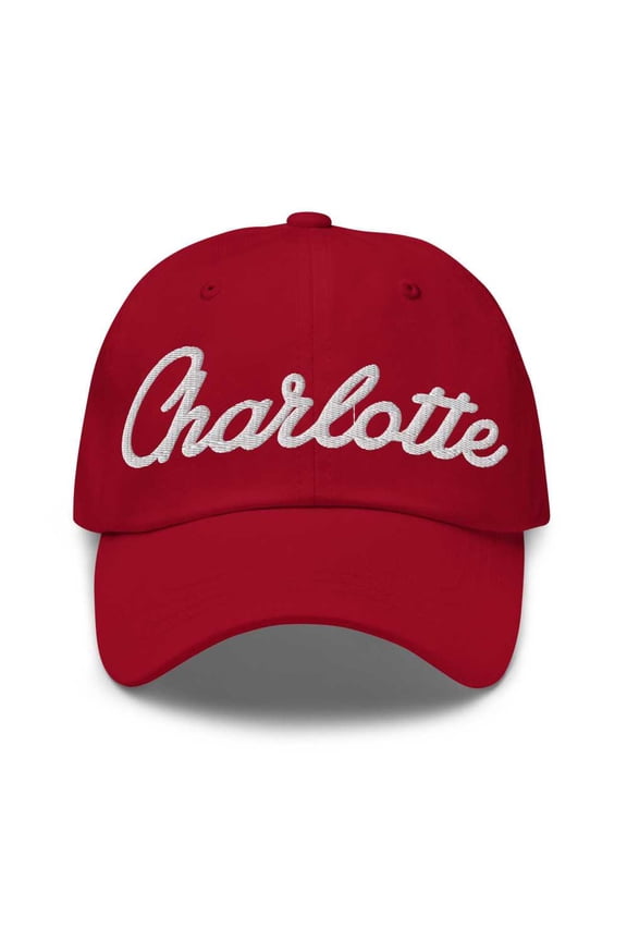 Charlotte Baseball Cap Charlotte Dad Hat Bold Script New York NY Hat Embroidered Souvenir Gift Cranberry