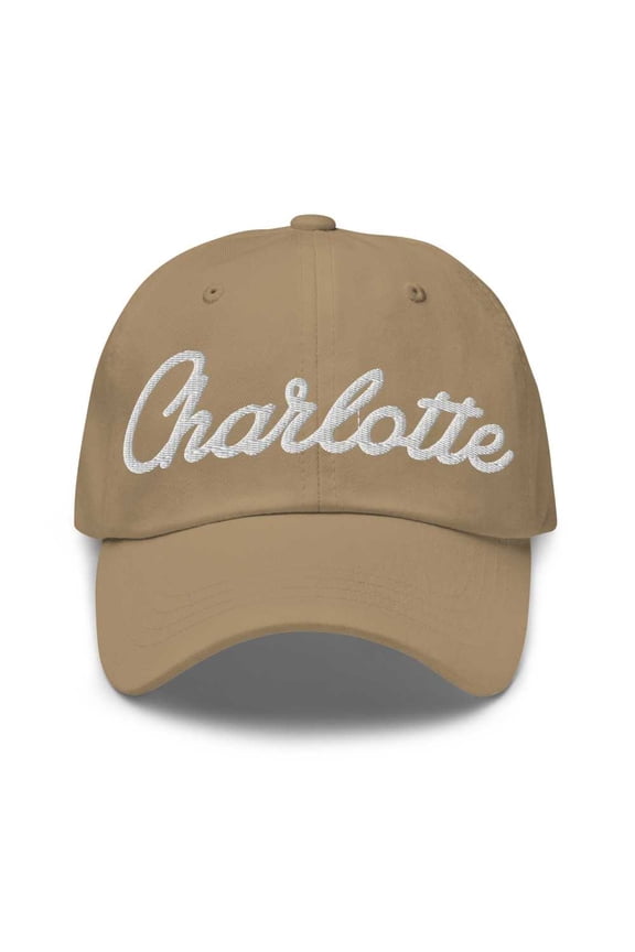 Charlotte Baseball Cap Charlotte Dad Hat Bold Script New York NY Hat Embroidered Souvenir Gift Khaki