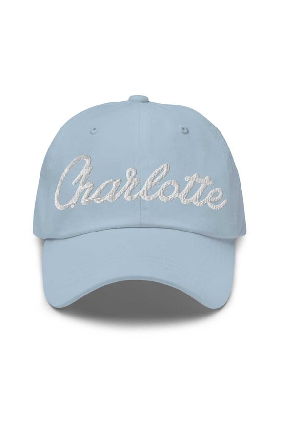 Charlotte Baseball Cap Charlotte Dad Hat Bold Script New York NY Hat Embroidered Souvenir Gift Light Blue