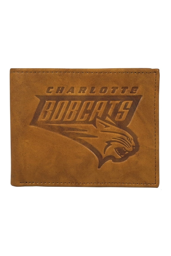 Charlotte Basketball Bobca'ts - Classic Logo (2012-2014) - Embossed Brown Leather Billfold Wallet