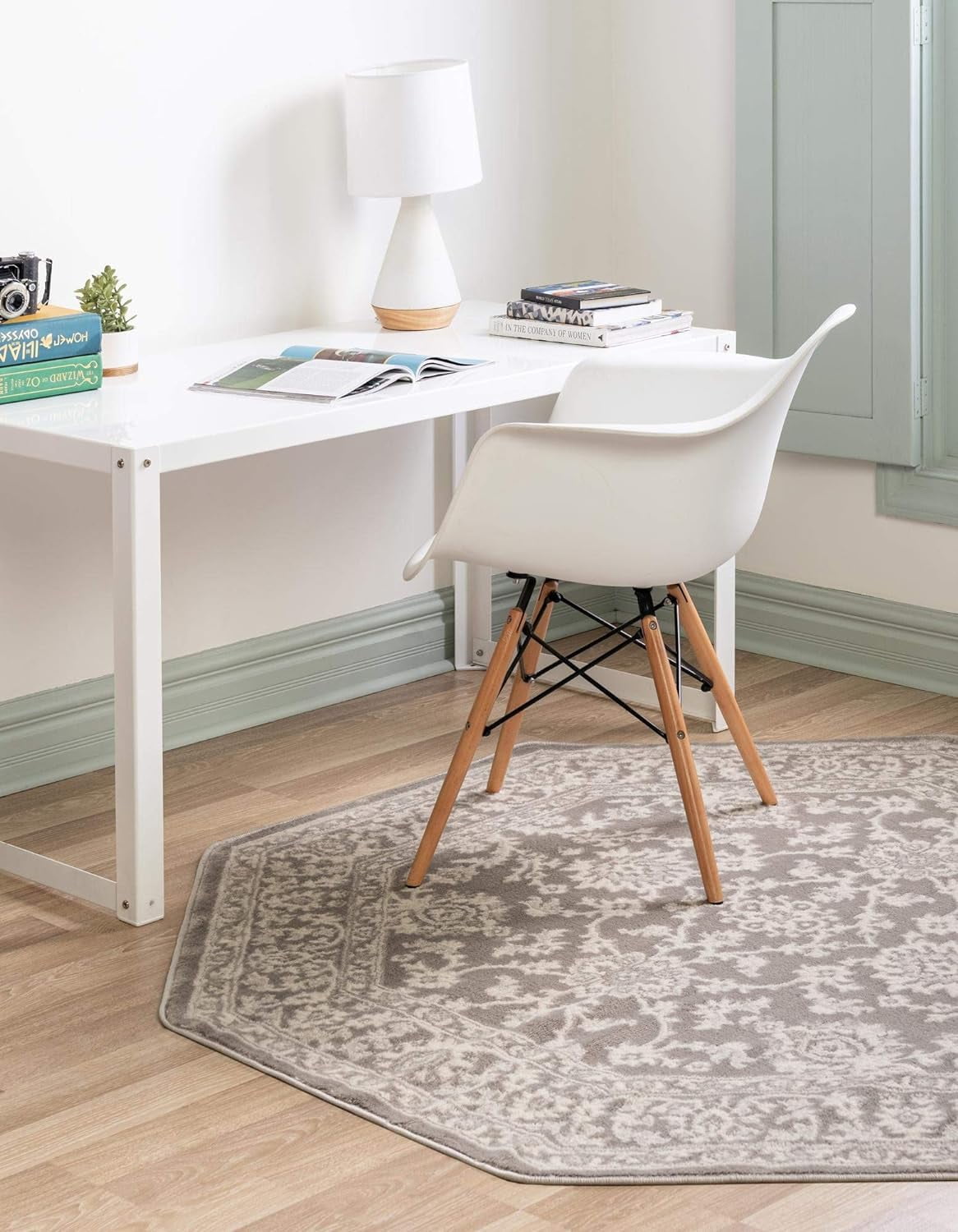 Charlotte Collection Rug 5 Ft Octagon Light Gray LowPile Rug Perfect