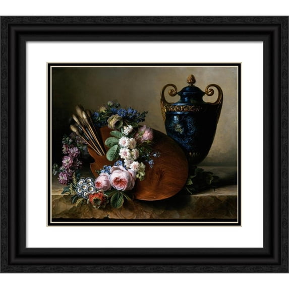 Charlotte Eustace Sophie de Fuligny-Damas 17x15 Black Ornate Wood Framed Double Matted Museum Art Print Titled - Still Life. an Homage to Van Spaendonck (circa 1780-1790)